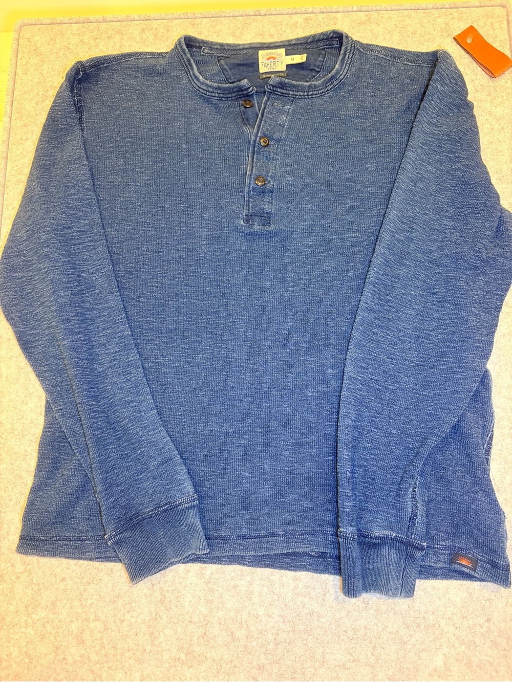 Faherty Men's Blue Henley Long-Sleeve Shirt